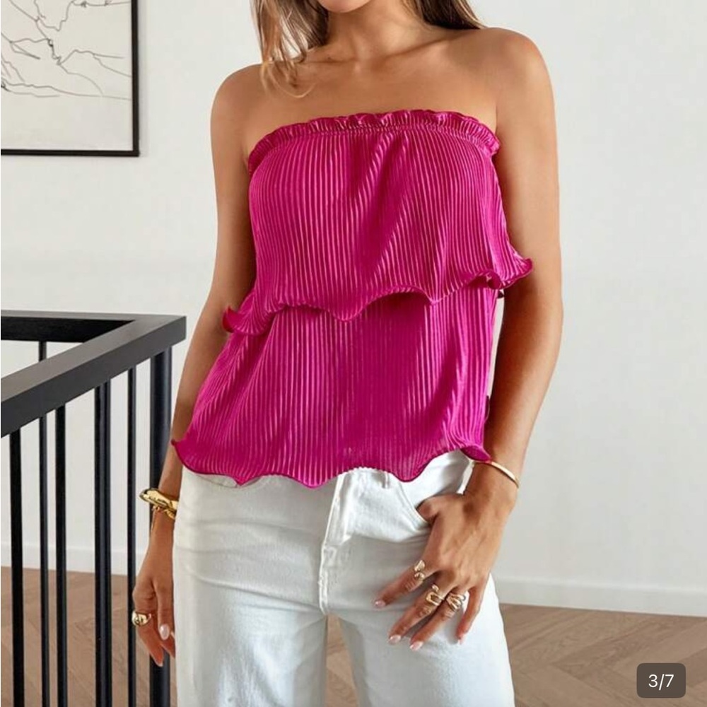 Pink Strapless Ruffle Top - Picture 3 of 8
